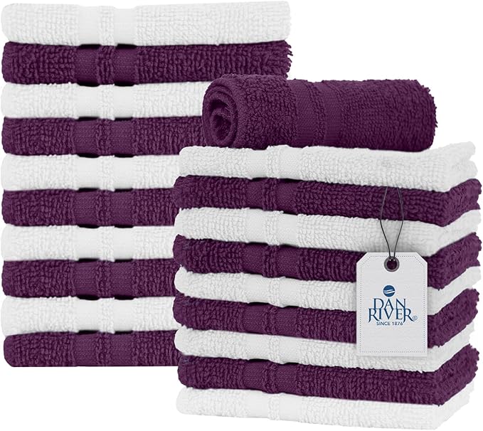 DAN RIVER 100% Cotton Washcloths 20 Pack Premium Quality Face and Body Cloth