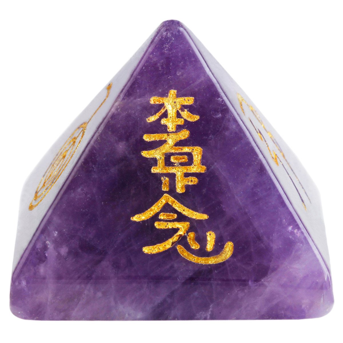 SUNYIK Amethyst Stone Pyramid, Crystal Point Energy Generator Engraved Healing Chakra Reiki Symbol Metaphysical Decoration Figurine, 1-1 1/8 inch