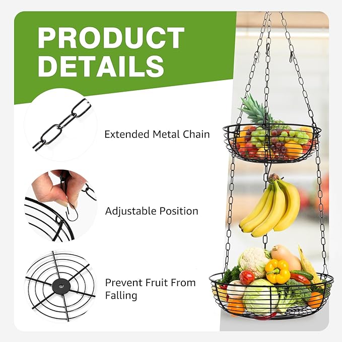 HULISEN 3 Tier Hanging Fruit Basket
