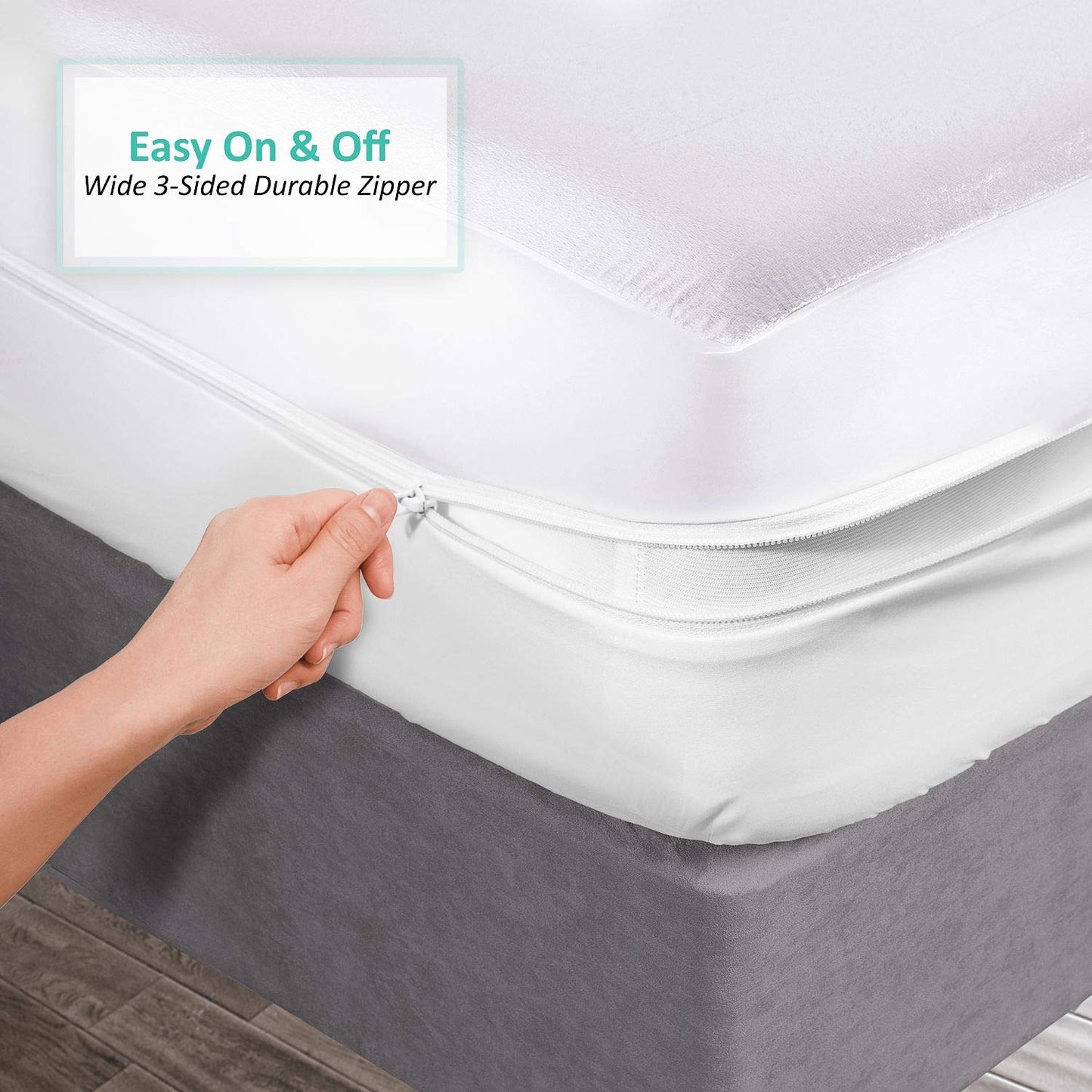 Nestl Premium Zippered Mattress Encasement - Water Proof King Mattress Protector - Cotton Terry Top Fits 15 Inches Deep - King