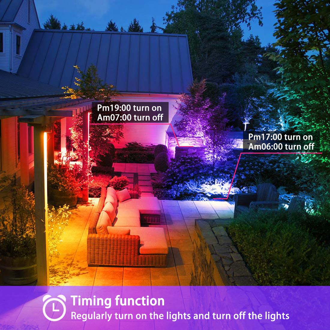 Bhochy LED Floodlight Outdoor 50W, Colour Changing Flood Lights with Remote Control, Timing, 4 Modes, IP66 Waterproof, UK 3-Plug，2 Pack
