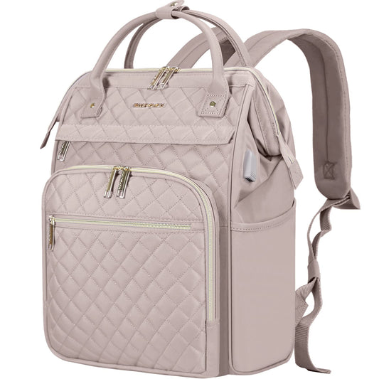 EMPSIGN Laptop Backpack Women 17 Inch, Large Laptop Rucksack Wide Open, College School Backpack with USB Charging Port, Water Repellent Travel Business Work Bag Computer Bookbag for Men, Dusty Pink