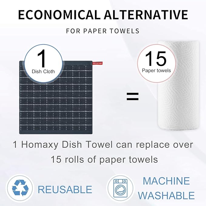 Homaxy 100% Cotton Terry Kitchen Dish Cloths, Ultra Soft and Absorbent Dish