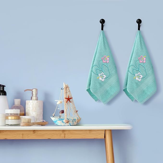 2 Pcs Flip Flops Hand Towels Mint Green Bathroom Decor 14x29 Inch Embroidered