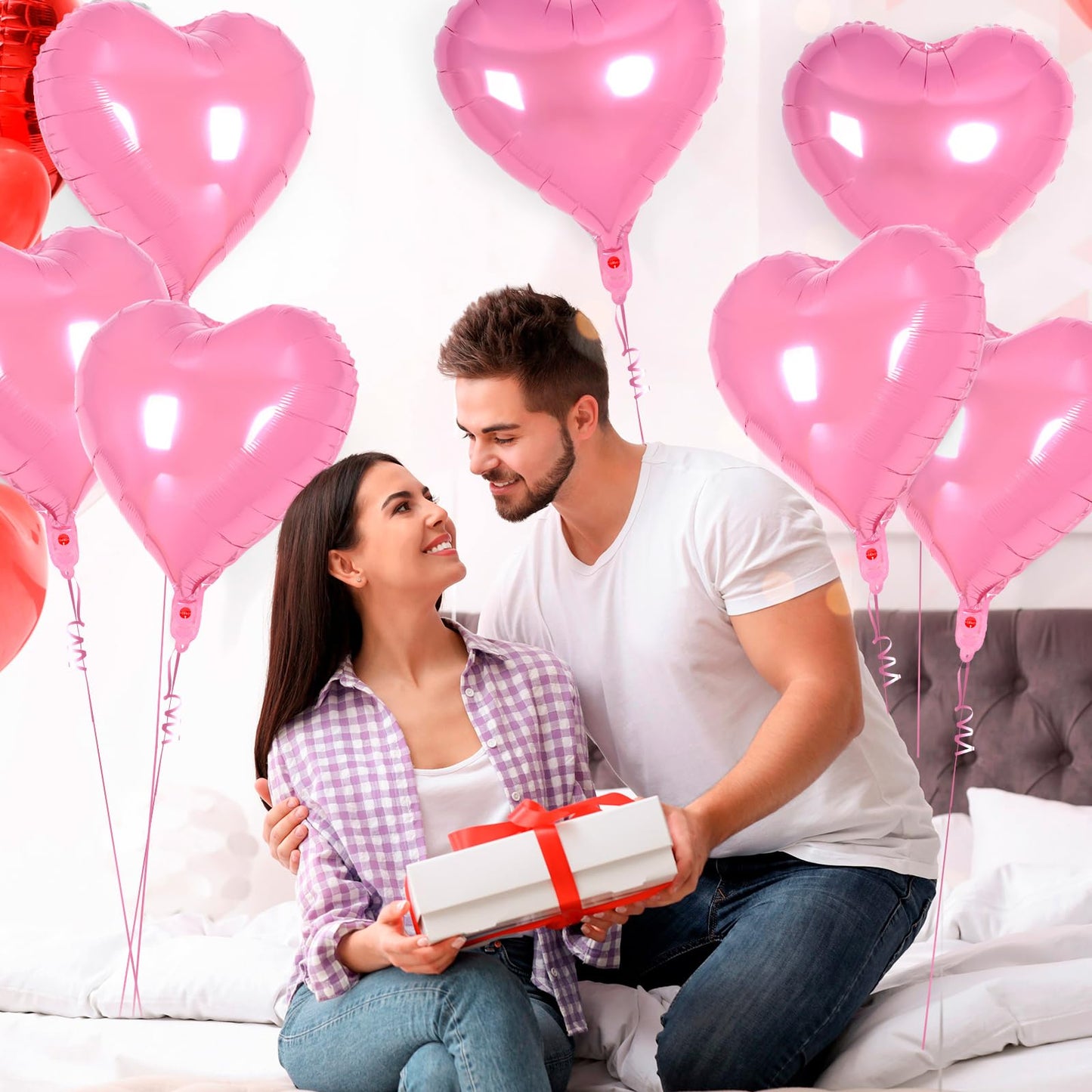 12 Pcs Red Heart Balloons,18 Inch Heart Foil Balloons Love Balloon Valentine Balloon for Birthday Party Wedding Engagement Party Baby Shower Valentine Day Decorations (red)