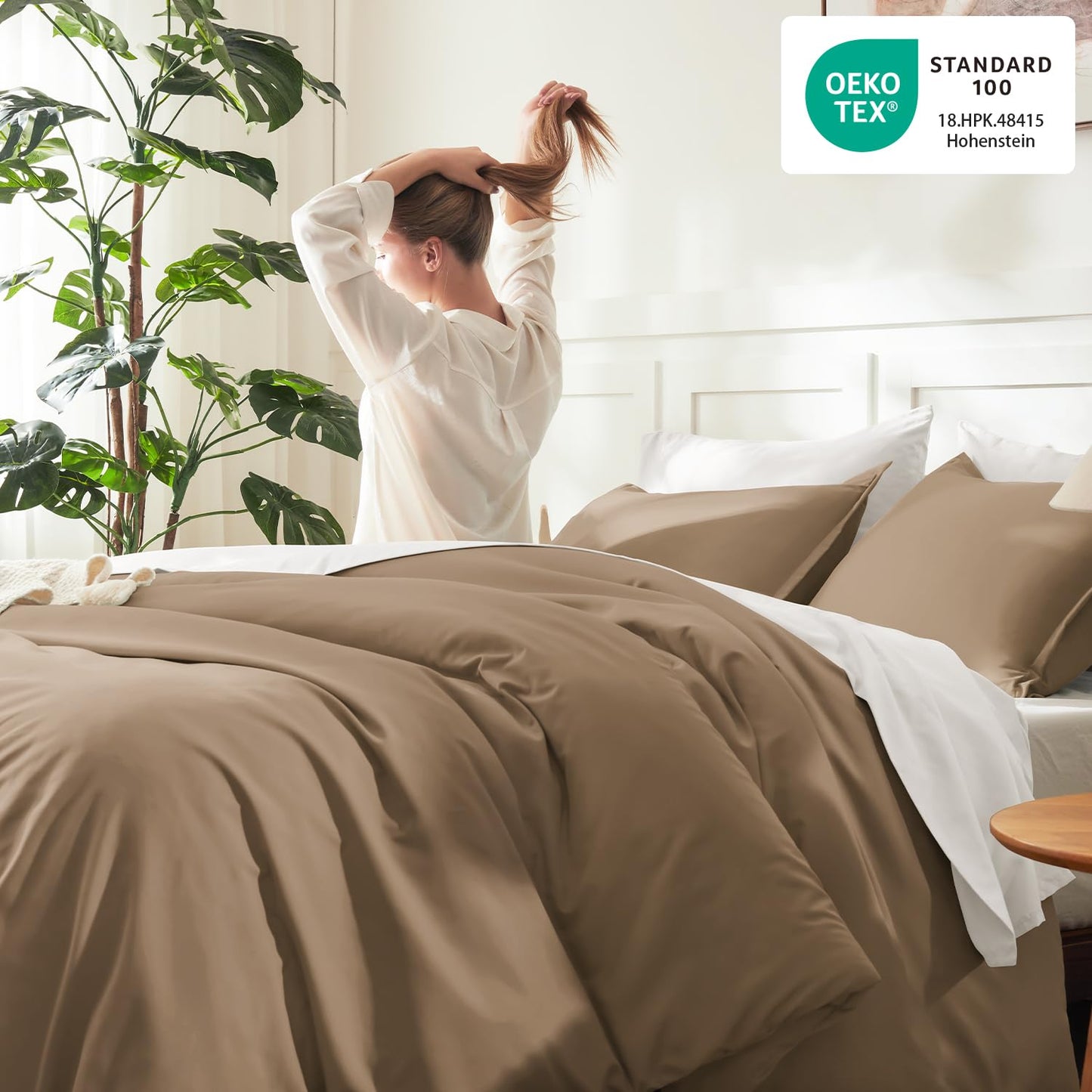 Litanika Taupe Comforter Set King Size, 3 Pieces Solid Bedding Comforter Set, All Season Fluffy Bed Set (104x90In Comforter & 2 Pillowcases)
