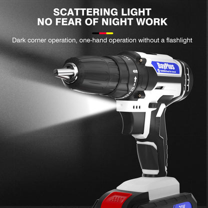 Cordless Power Drill Set Electric Screwdriver Drill Set with 2-Variable Speed, 25+1 Torque with Led Light,21V Li-ion Battery&Fast Charger,3/8" Keyless Chuck Driver Tool with 26PCS Drill Bits,1 Kitbox
