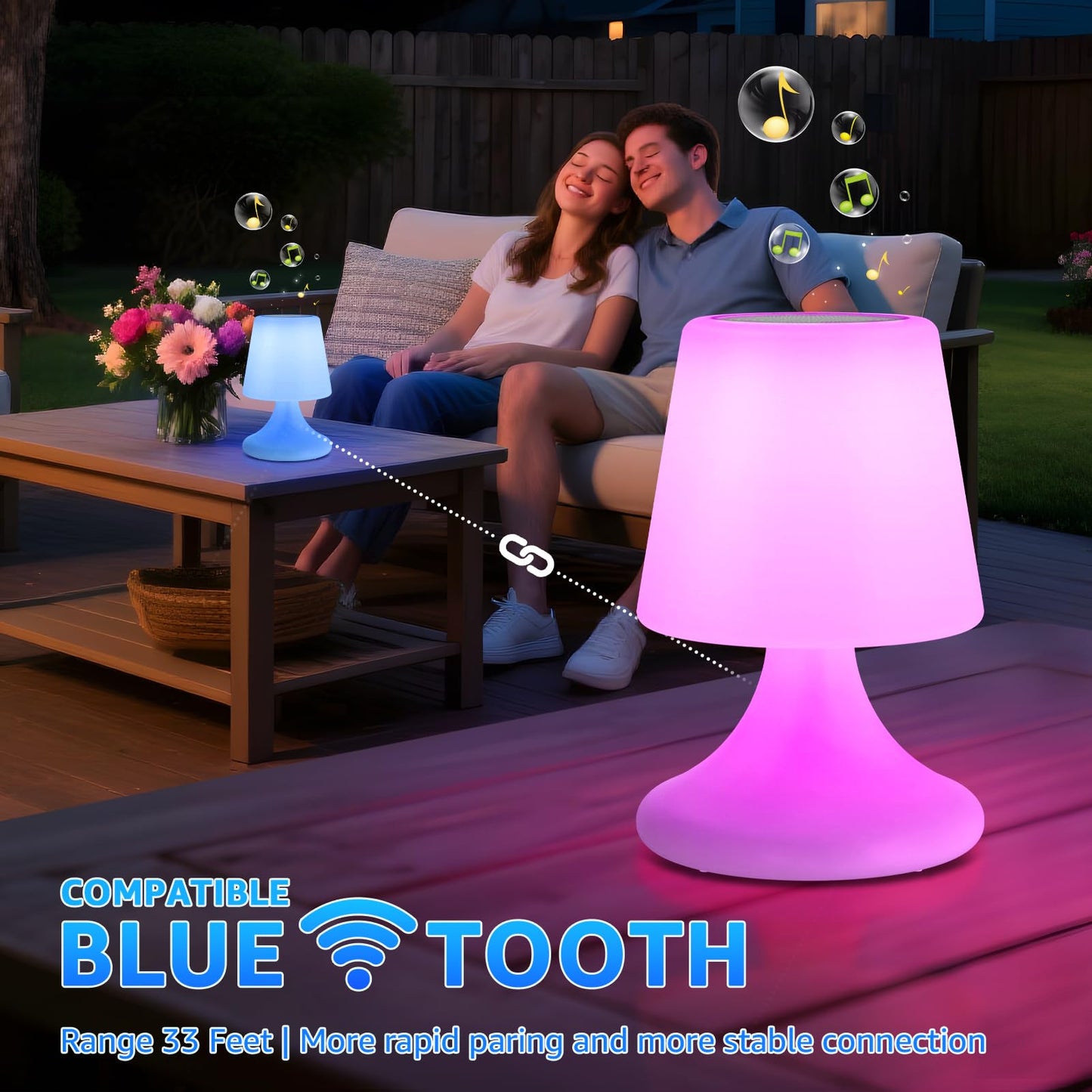 uuffoo 2 Pack Shower Lamp Cordless LED Table Lamp with Speaker Patio Outdoor Speaker with Lights RGB IP44 for Patio Pool Party Balcony Bathroom (Waterproof, Rechargeable)