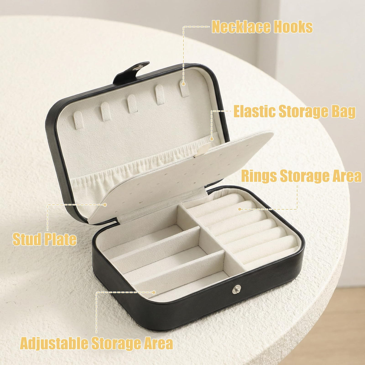 Lemecima Travel Jewelry Box, 6PCS Stud Earrings Organizer Case, Double Layer PU Leather Mini Jewelry Storage Display Holder for Rings Necklaces Bracelets, Portable Gift for Women Girls