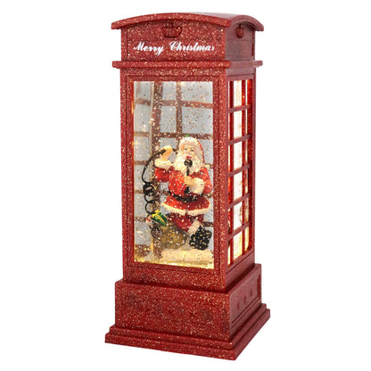 Eldnacele Christmas Snow Globe Lantern Phone Booth, Swirling Water Glittering Battery Operated Festicval Ornament with Timer for Christmas Tabletop Centerpiece Home Decoration(Phone Booth)