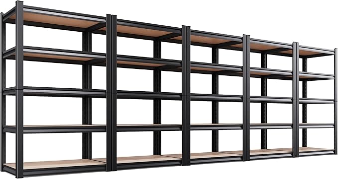 Set of 5 Garage Shelving Heavy Duty Storage Shelves, Metal Adjustable Shelving Unit, Utility Garage Organizer Shelf for Basement, Pantry, Kitchen, Warehouse,15.7" D x 35.4" W x 71.2" H