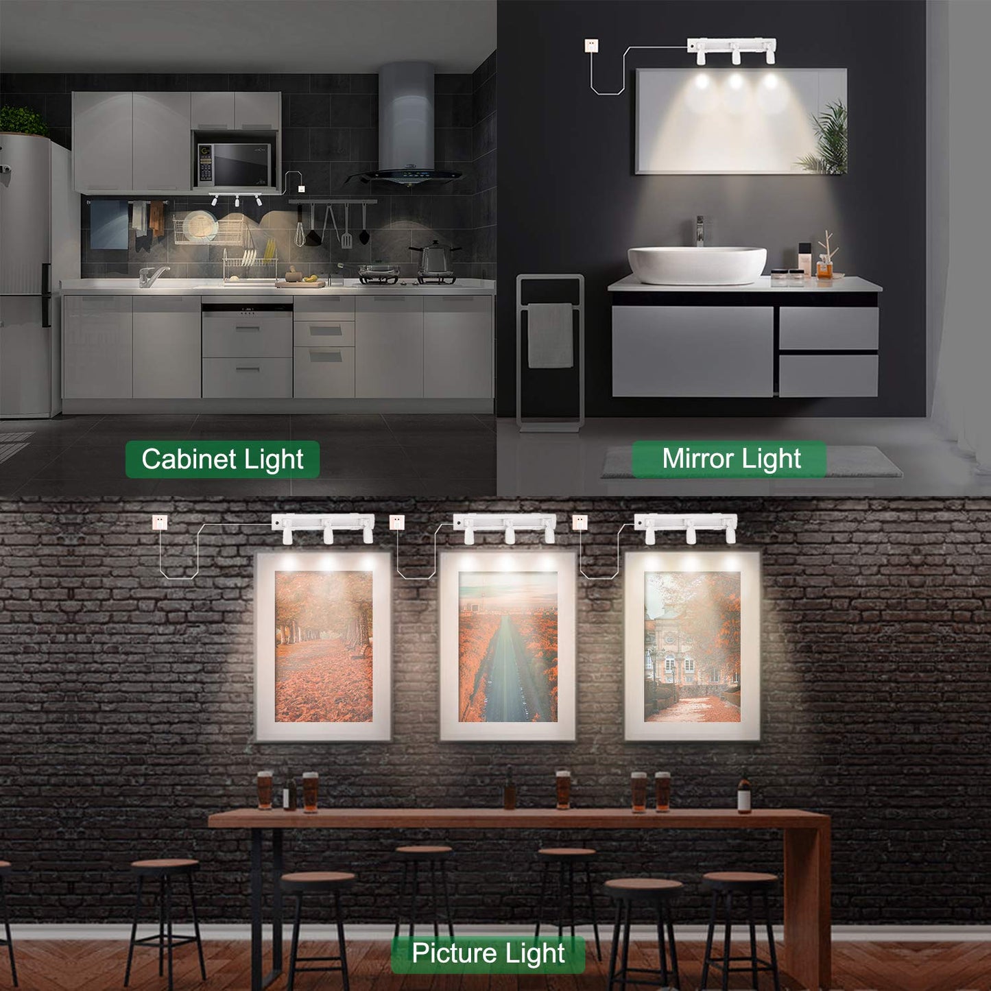 BIGLIGHT LED Track Light, Dimmable Accent Lighting with Rotatable Heads, Plug in Spotlight with Remote for Lighting up Kitchen Sink Cabinet Gallery Picture Bathroom Basement Artwork