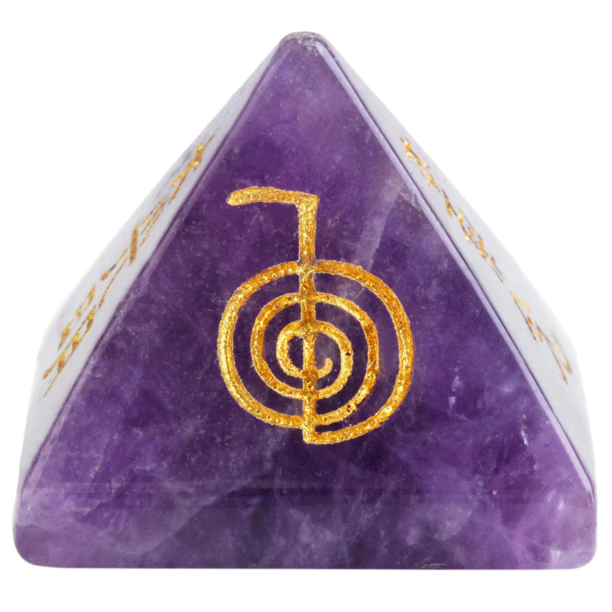 SUNYIK Amethyst Stone Pyramid, Crystal Point Energy Generator Engraved Healing Chakra Reiki Symbol Metaphysical Decoration Figurine, 1-1 1/8 inch