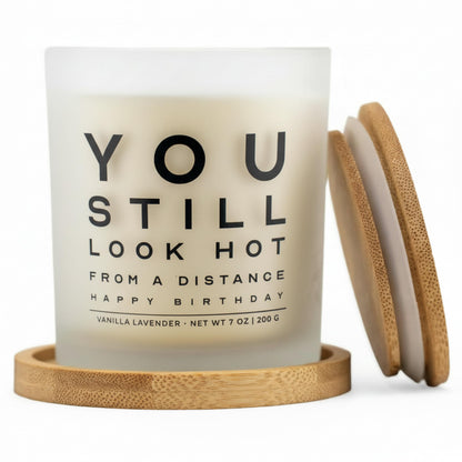 Funny Birthday Gifts for Women You Still Look Hot from a Distance Gift Set Playful Gifts for Friend Sister Coworket BFF Vanilla Lavender Soy, 50+ Hour Burn, Ready to Gift Box by Wick and Wit
