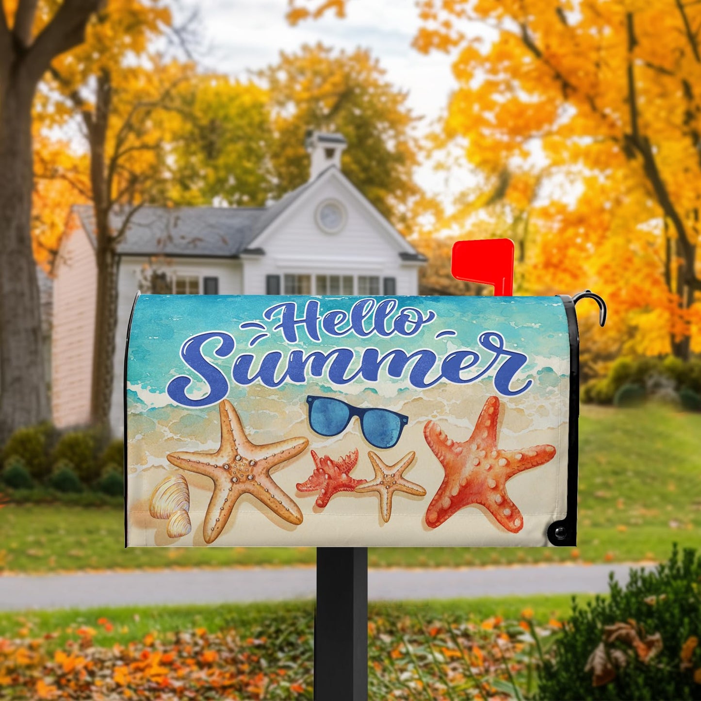 VentuCoven Hello Summer Mailbox Cover Beach Starfish Mail Box Covers Magnetic Standard Size Sunglasses Post Letter Box Cover Wrap 21x18 inch Mailbox Decorations for Outside Garden Yard