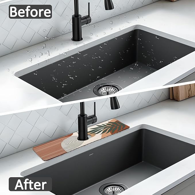 15" X 5.5" Kitchen Sink Splash Guard Faucet Mat Boho Super Absorbent Fast
