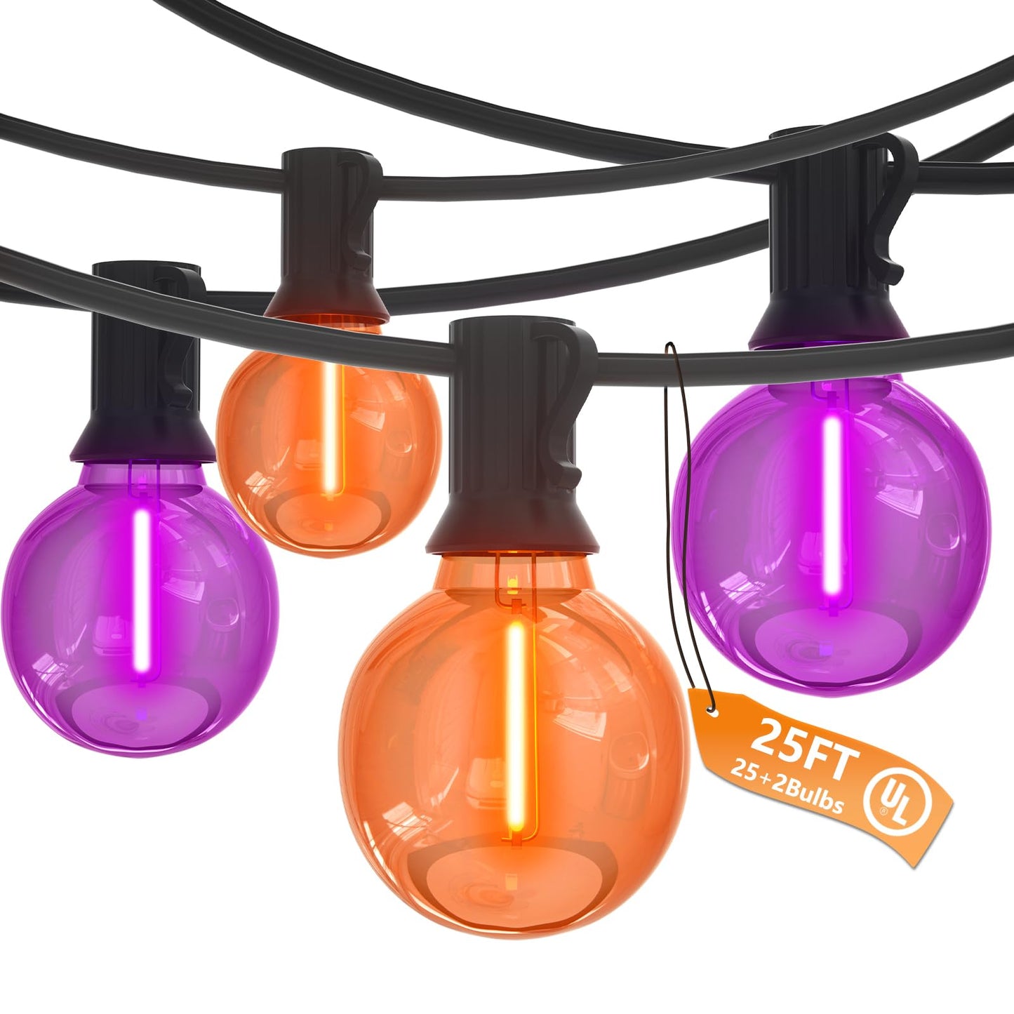 Pallerina Purple and Orange Halloween Lights,25FT 27 LED G40 Globe String Lights,Waterproof Halloween Decorations for Outdoor Indoor Haunted Patio Home Party Garden Yard Decor