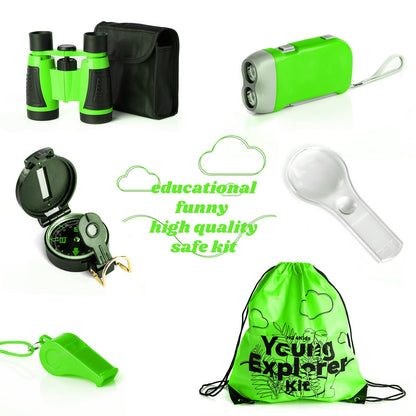 HQ 4KIDS BY: WE 4U - Outdoor Adventure Kit for Kids: Binoculars, Compass, Magnifying Glass & Flashlight. 3-12 Year Old Boys & Girls