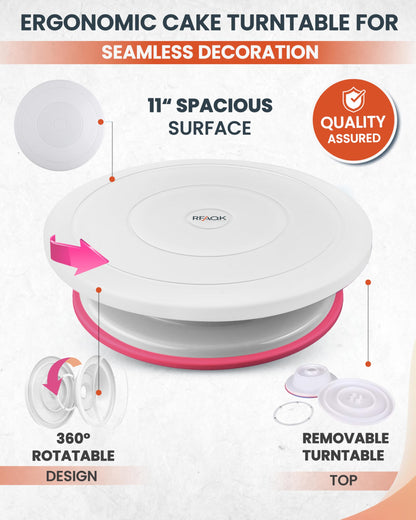 RFAQK 700PCs Cake Decorating Kit with Baking Supplies - Cake Turntable for Decorating with Baking Pans, Leveler, 24 Numbered Piping Tips, 2 Spatulas, Fondant Tools, Video Course, Pattern Chart & More