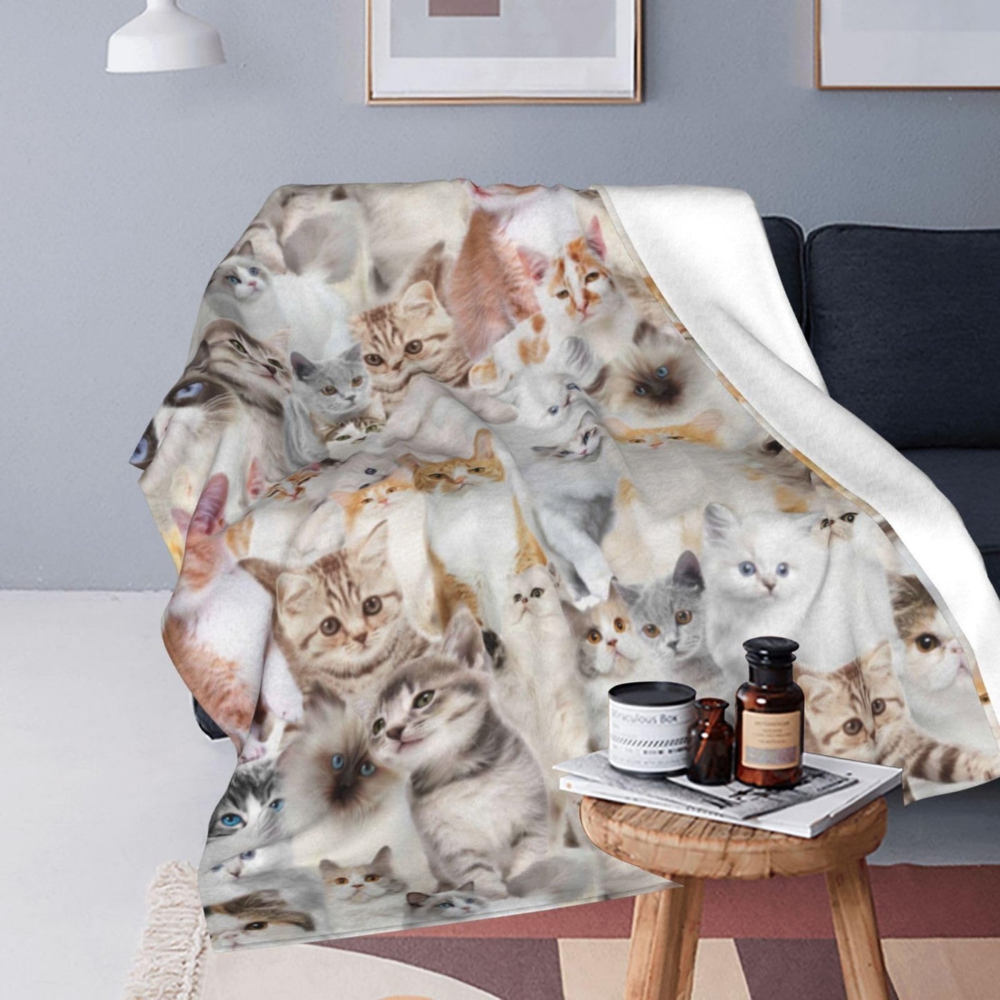 Cute Cat Throw Blanket Cozy Fluffy Plush Blanket Soft Flannel Throw Blanket for Kids Men Women Gift Sofa Bed Couch 50"x40" Christmas