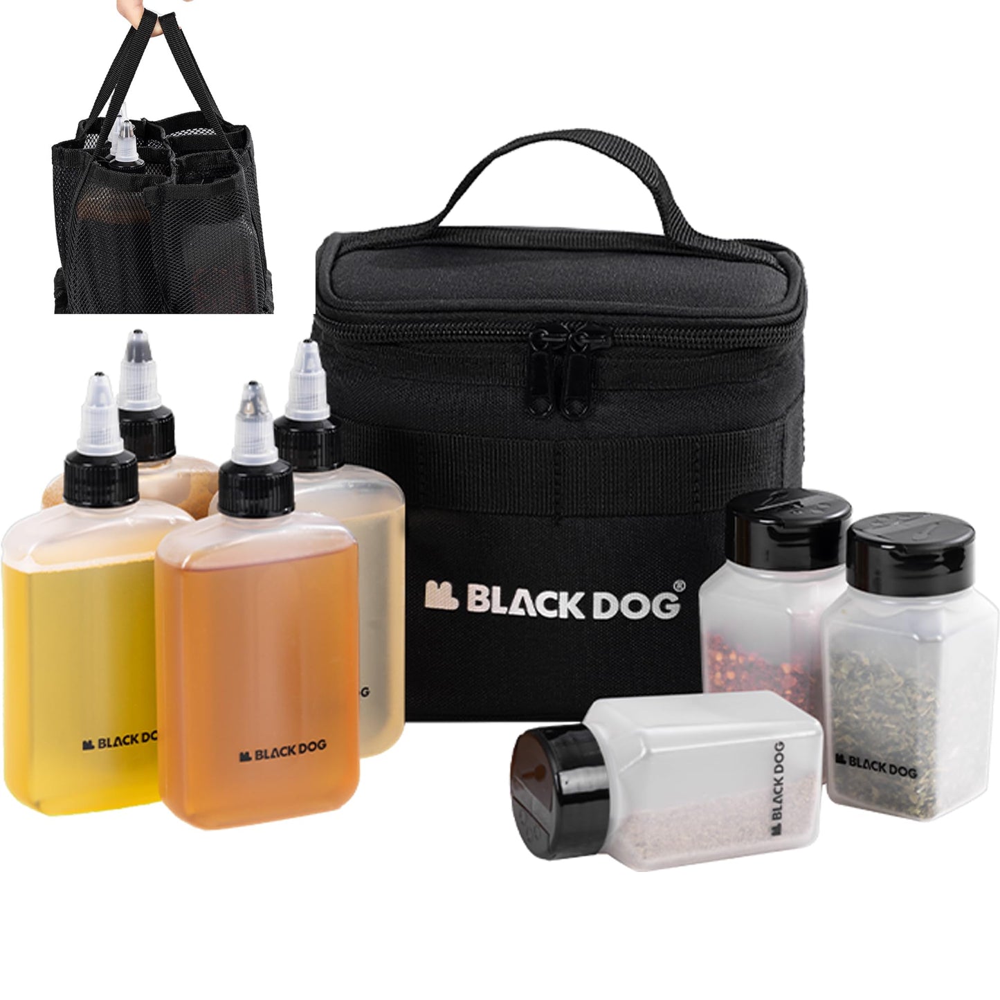 Blackdog Camping Spice Set with 7 Containers, Pepper & Salt Spice Shakers with holes and lids- 7pcs Portable outdoor travel spice kit, Storage Bag for Outdoor Travel Camping BBQ Picnic
