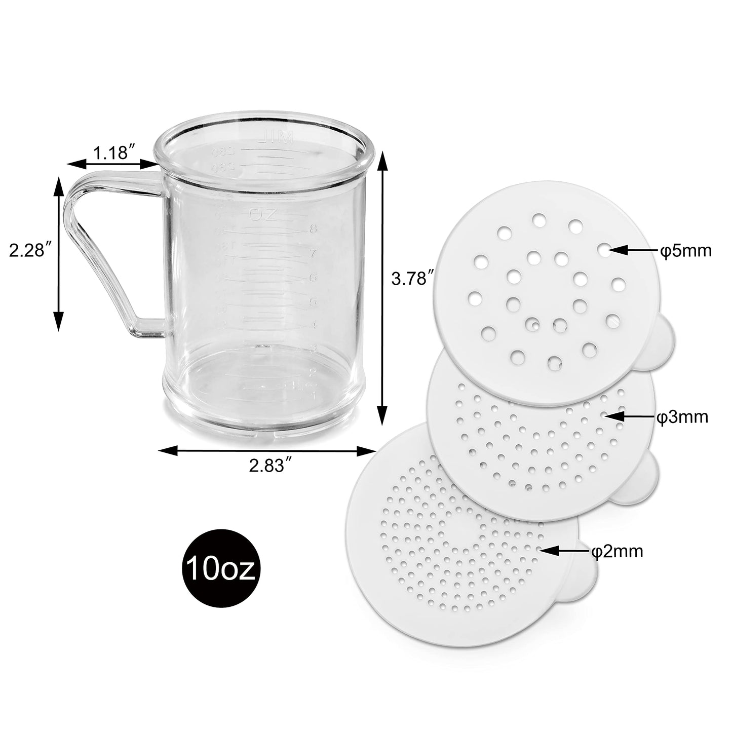 New Star Foodservice 22513 Polycarbonate Plastic Dredge Shaker with 3 Snap-on Lids, Seasoning Sugar Spice Pepper Shaker, 10 OZ