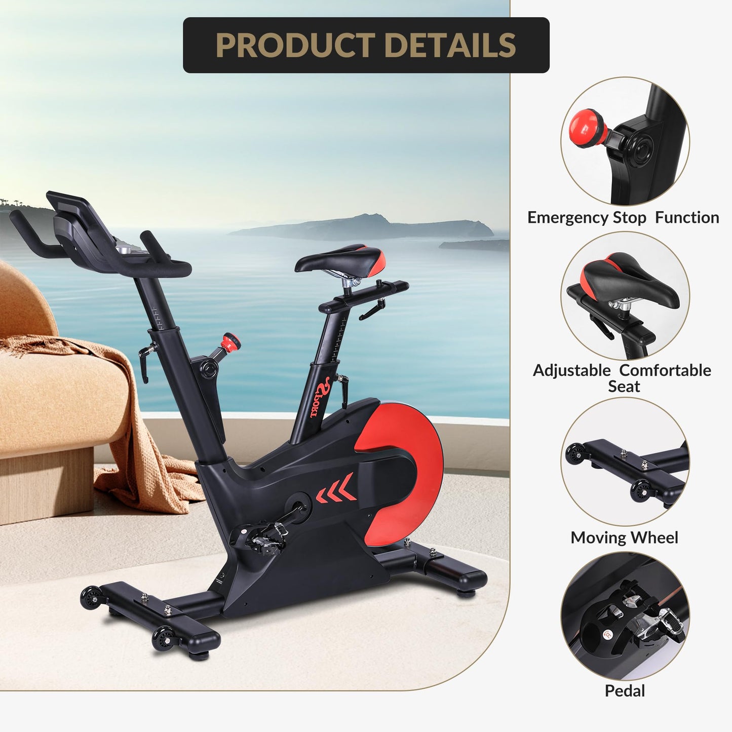 Exercise Bikes for Home, Low Noise Indoor Cycling Bike with 28 LB Rear Flywheel, Stationary Bicycle with App& LCD Monitor & Upgraded Seat Cushion for Home Cardio Workout