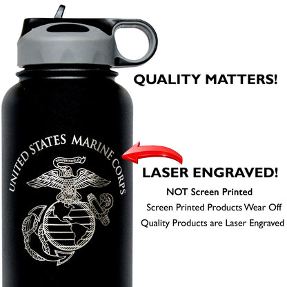 32oz USMC Stainless Steel Marine Corps Water Bottle - Double Wall Vacuum Insulated