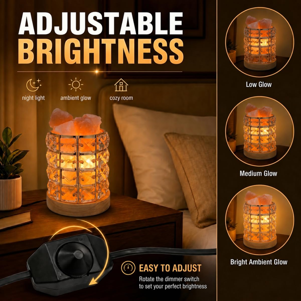 LOOPUPU Himalayan Salt Lamp 5in Plug-in Natural Pink Salt Rock Night Light Dimmer Switch 2 Bulbs Included Bedroom Desk Decor (Crystal Column)