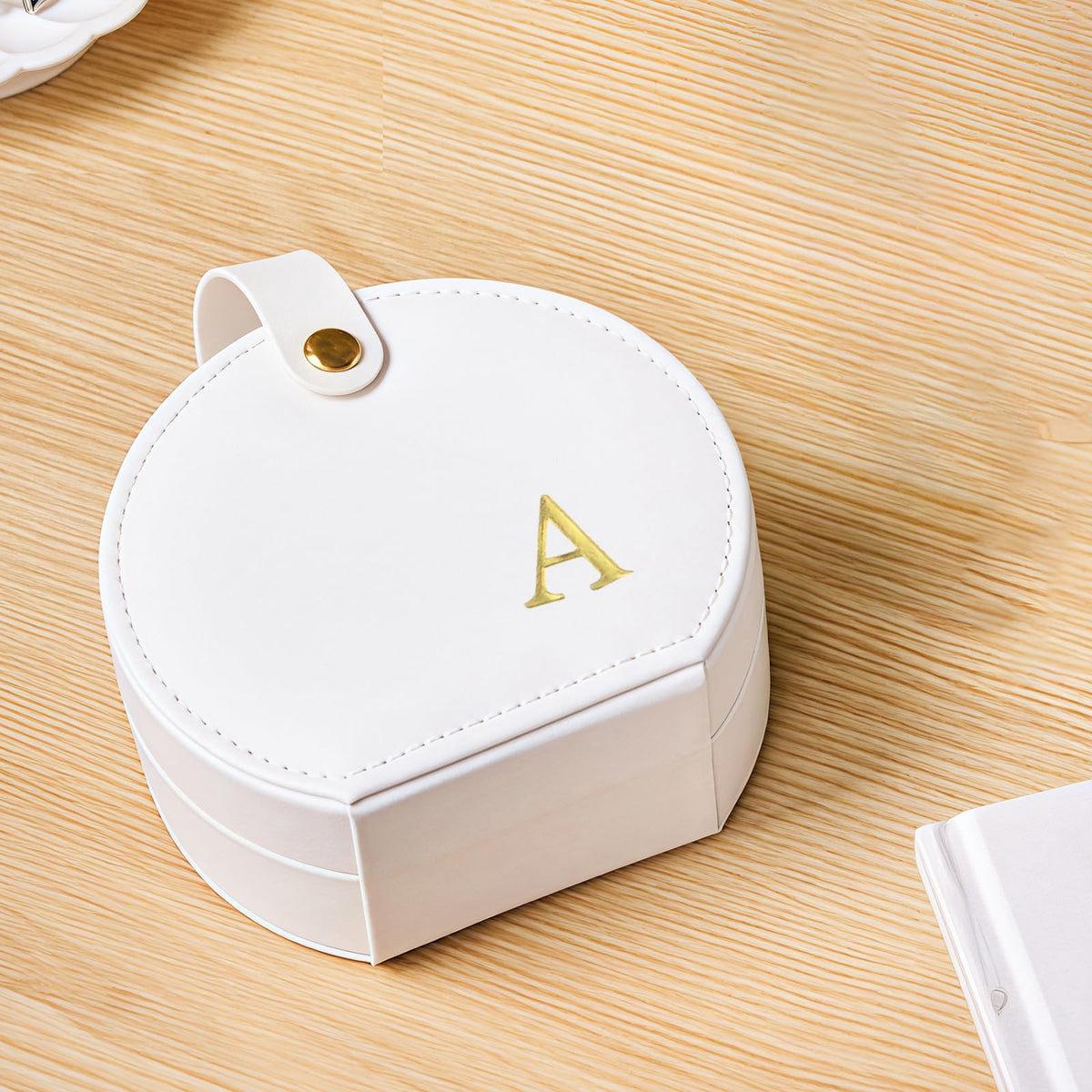 Travel Jewelry Case,Personalized Jewelry Box,Elegant Half-Moon Design with Personalized Golden Initial Case,Personalized Gifts for Women,Jewelry organizer;Personalized Gifts for Women or Friends(A)