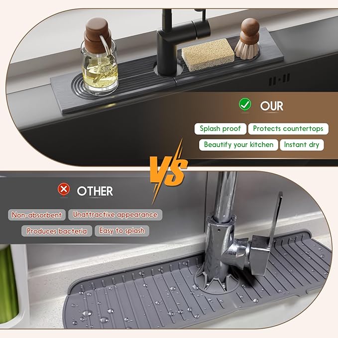Faucet Mat for Kitchen Sink, Diatomite Quick Drying Tray, 20 Inch Kitchen Sink