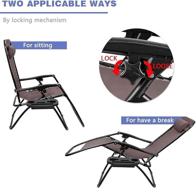 Homall Zero Gravity Patio Folding Lawn Chairs Outdoor Gravity Camp Reclining Lounge Chair with Pillows for Poolside Backyard and Beach Set of 2 (Brown)