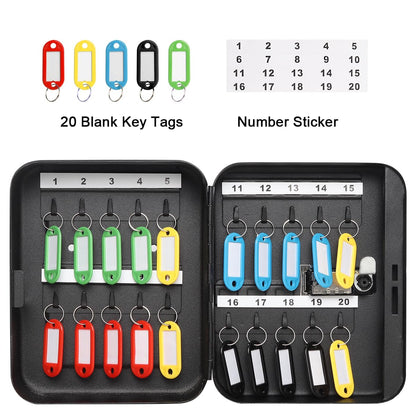 Decaller 20 Key Storage Lock Box with Code, Wall Mount Metal Security Key Cabinet with Combination Lock, 7.87" x 6.30" x 2.95", Black