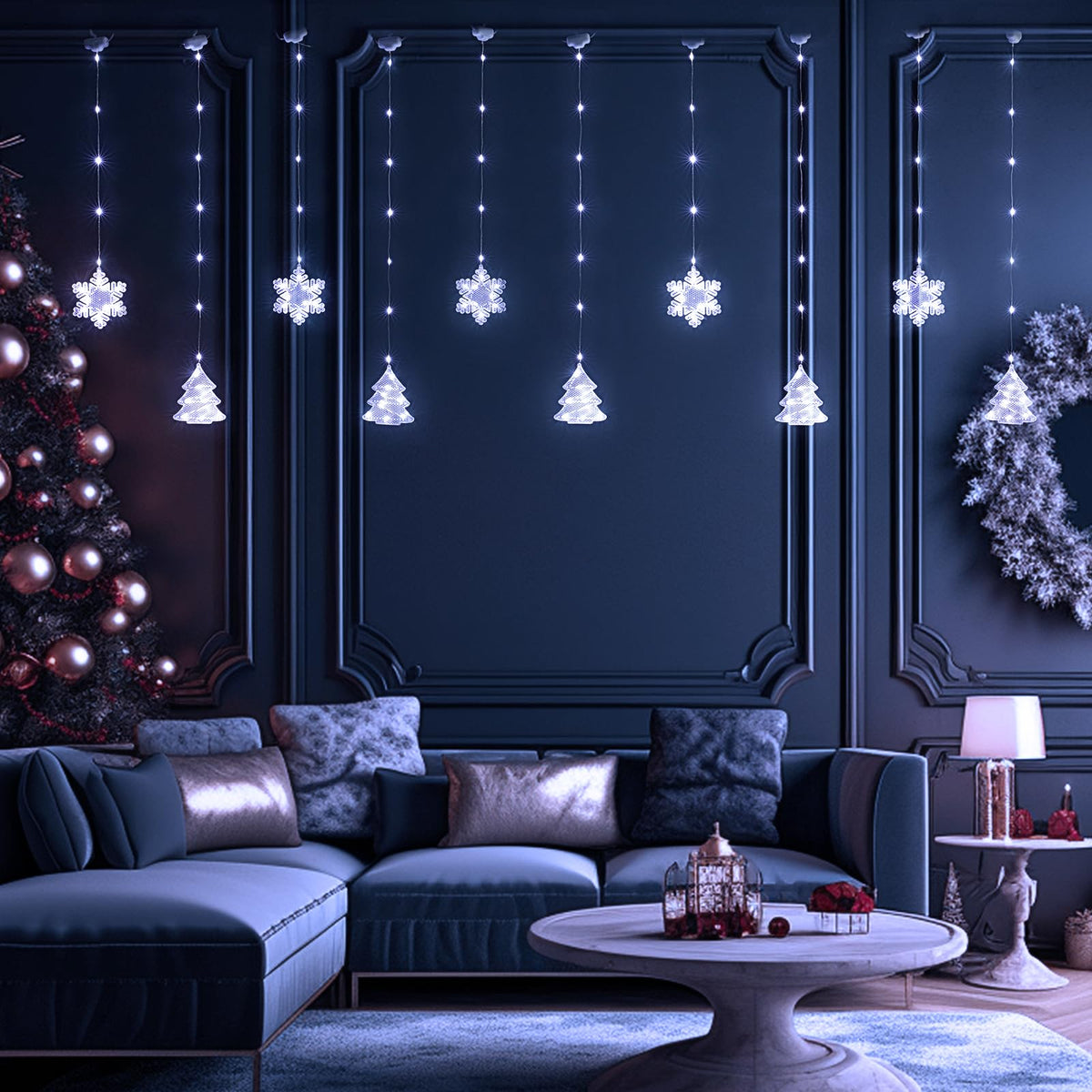 BLOOMWIN Christmas Window Lights Indoor - 2M 160 LED Christmas Window Decorations, Snowflake Curtain Hanging Fairy String Icicle Lights for Xmas Noel Bedroom Holiday Home Outdoor, Cold White USB