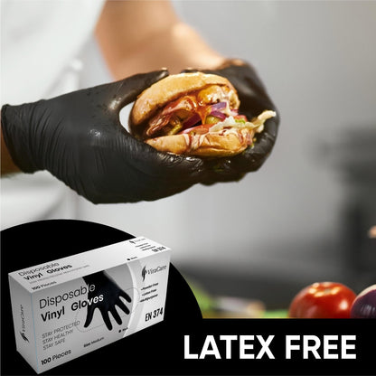 500 x Black Disposable Gloves | Vinyl Gloves Disposable | Latex free Gloves | Powder Free Gloves | Black Gloves Disposable | Strong And Non-Sterile | (Large, 5 Packs of 100)