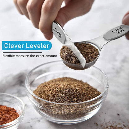 Measuring Cups and Magnetic Measuring Spoons Set, Wildone Stainless Steel 7 Measuring Cups, 8 Double Sided Stackable Magnetic Measuring Spoons, 1 Leveler & 5 Mini Spoons - 21 Piece