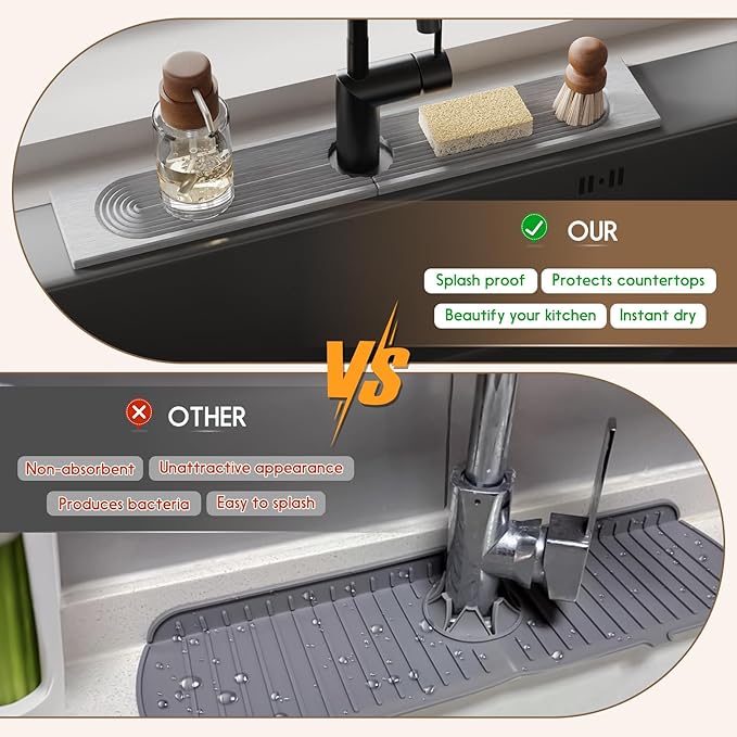 Faucet Mat for Kitchen Sink, Diatomite Quick Drying Tray, Long 23.6'' Kitchen