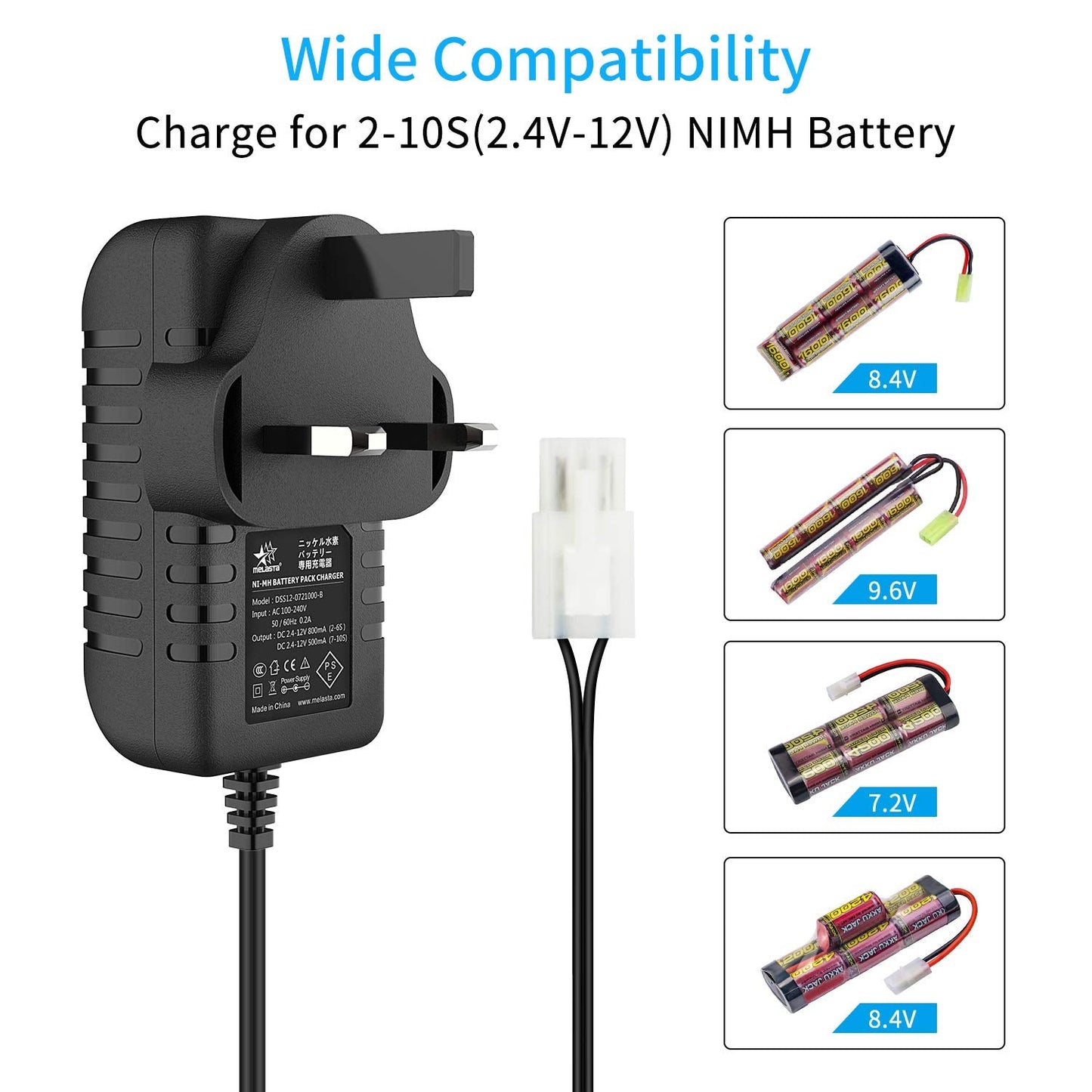 Intelligent 7.2V 8.4V 9.6V NIMH Battery Charger for 2-10S Airsoft Battery RC Car Battery with Standard Tamiya and Mini Tamiya Connector