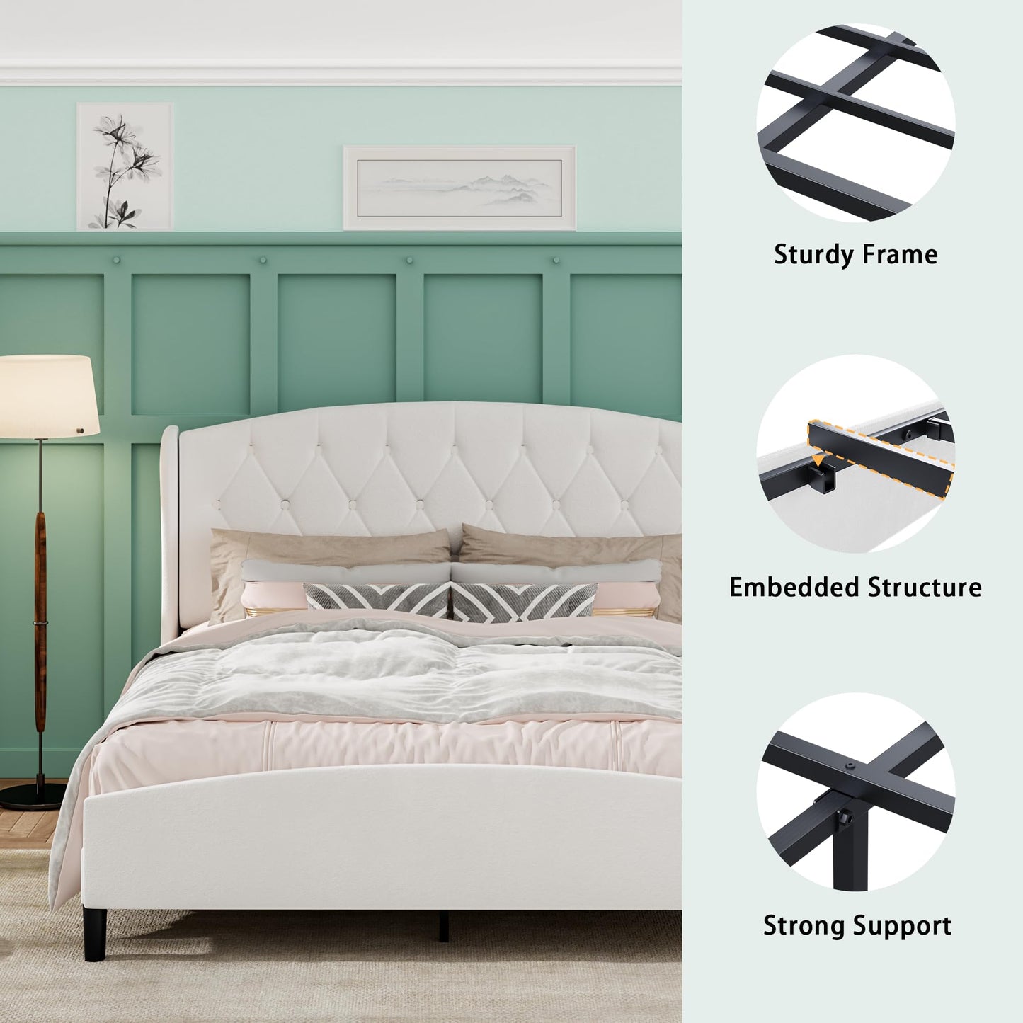 SAMTRA King Bed Frame with Extra Tall 51" Wingback Headboard, Soft Velvet Upholstered Platform Bed Frame, Modern Cloud Bed, Noise-Free, Metal Slats Support, No Box Spring Needed