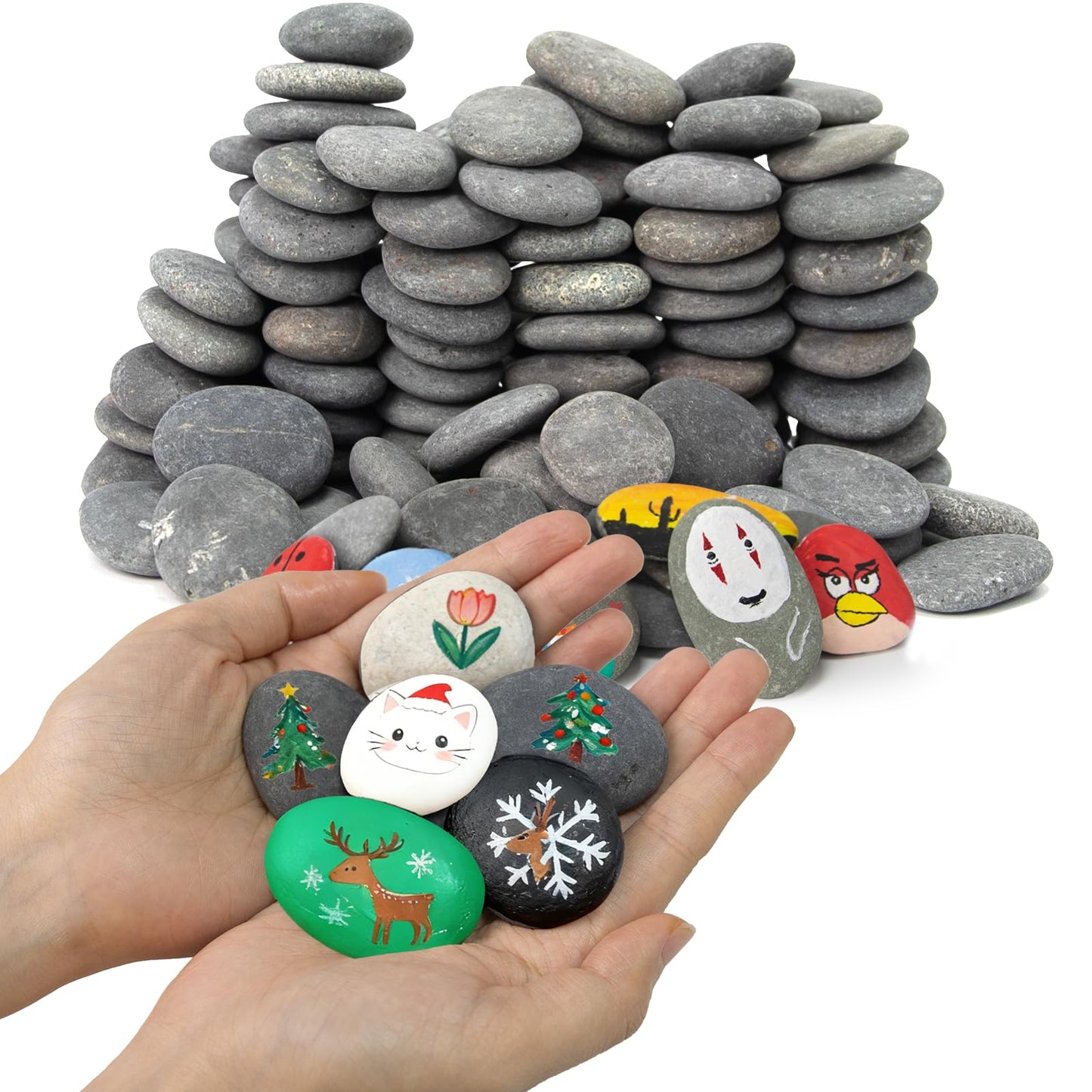 Auksay Rocks for Painting 12 Pounds (About 115-130pcs) 1.2-2” River Rock for Paint Natural Flat & Smooth Stones for Painting for Kids & Adult Craft Gift