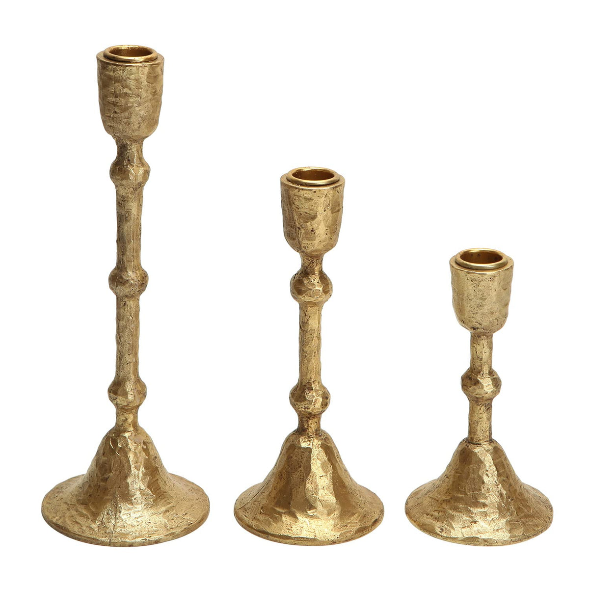 NIKKY HOME Vintage Elegant Gold Hammered Taper Candle Holders Set of 3