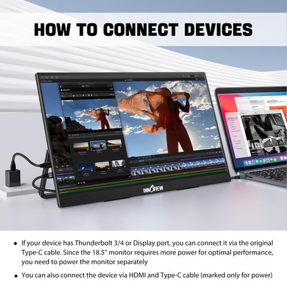 InnoView Portable Monitor 18.5 inch 100HZ 120% sRGB, 1080P FHD IPS Large Portable Monitors for Laptop USB C HDMI HDR Travel Monitor with Kickstand Mac PC Xbox PS4/5 Switch
