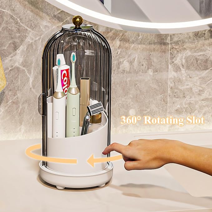 Toothbrush Holders with Cover, Drainage Rotating Electric Toothbrush Organizer