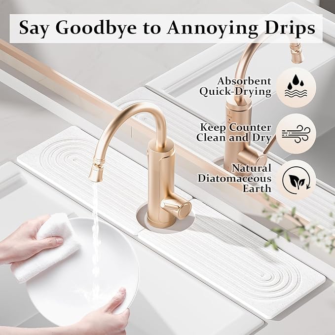 Faucet Mat for Kitchen Sink, 15.7" Quick Absorbent Diatomite Fast Drying Stone