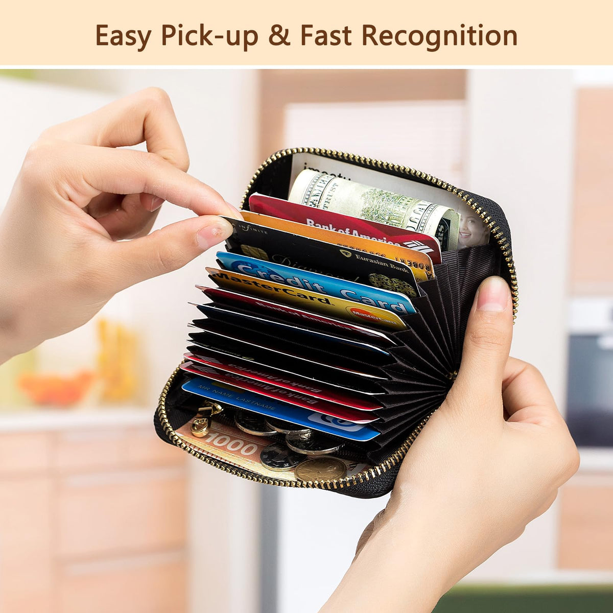 imeetu RFID Credit Card Holder, Small Leather Zipper Card Case Wallet for Women (Lite,Cobalt Blue)