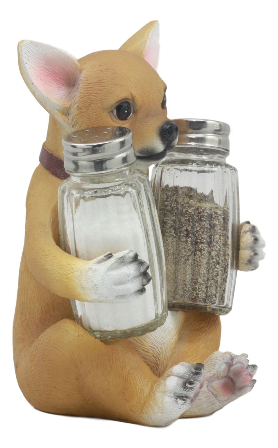 Ebros Picante Teacup Tan Chihuahua Puppy With Collar Salt And Pepper Shakers Holder Figurine Set 6.25"H Chi Chi Taco Dog Animal Pet Pal Kitchen Dining Bar Accent Sculpture