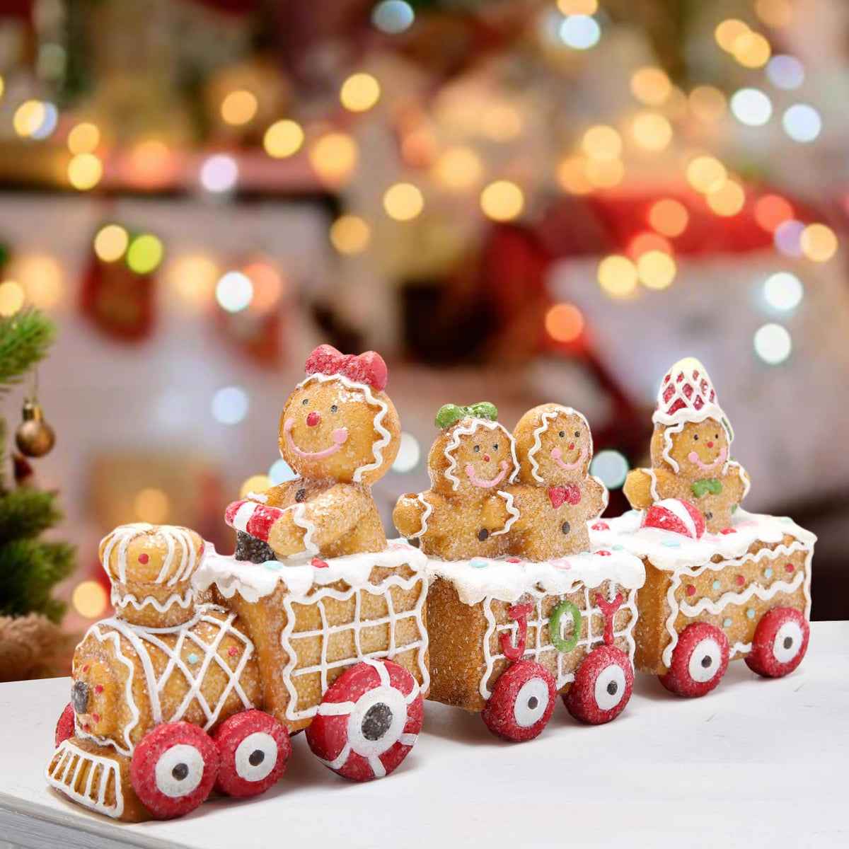 Hodao Christmas Decorations Indoor Home Decor Christmas Gingerbread Man Small Train Figurines Winter for Table Top Centerpiece Fireplace Decor Cute Gingerbread Man Train Decoration Gift