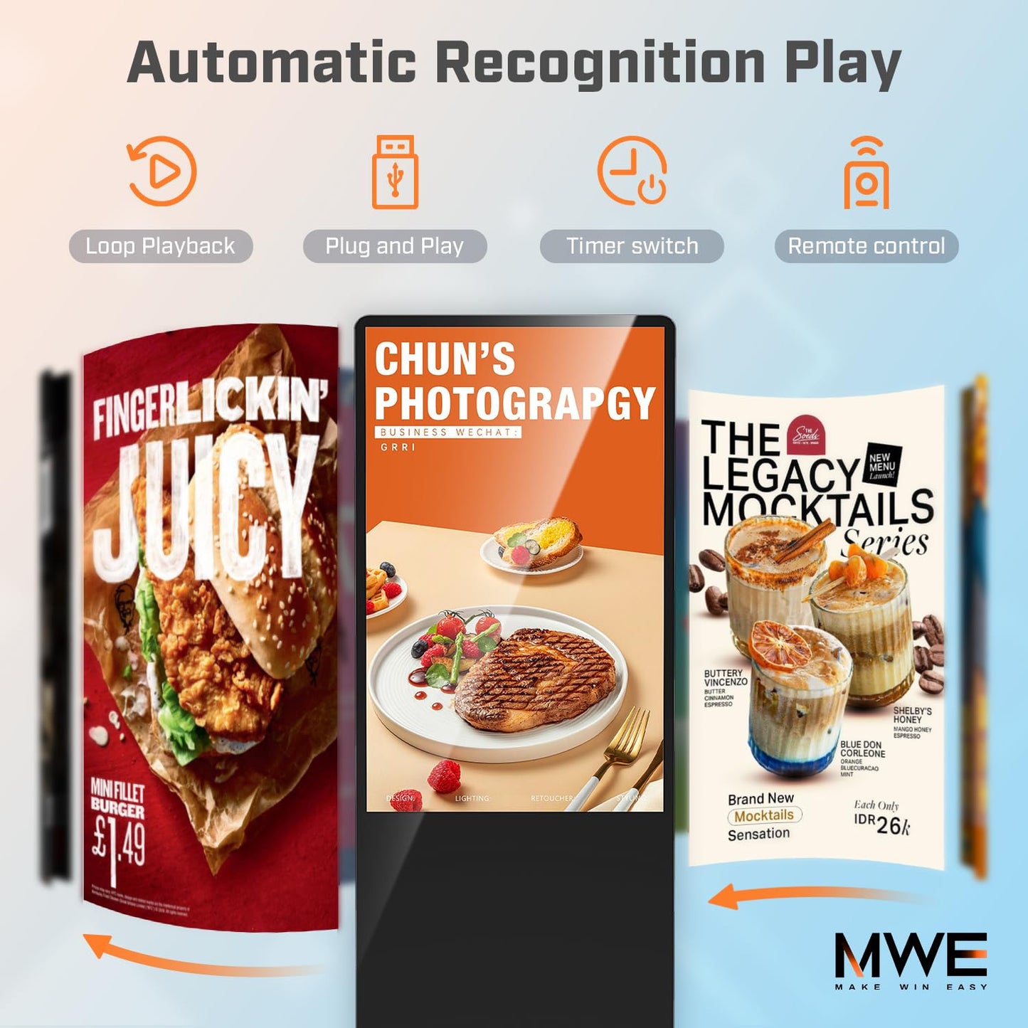 QIXZOCV MWE 43 Inch Indoor Floor Standing Digital Signage Advertising Display Kiosk LCD Screen Commercial Totem Android System Vertical Poster with Auto Media Player