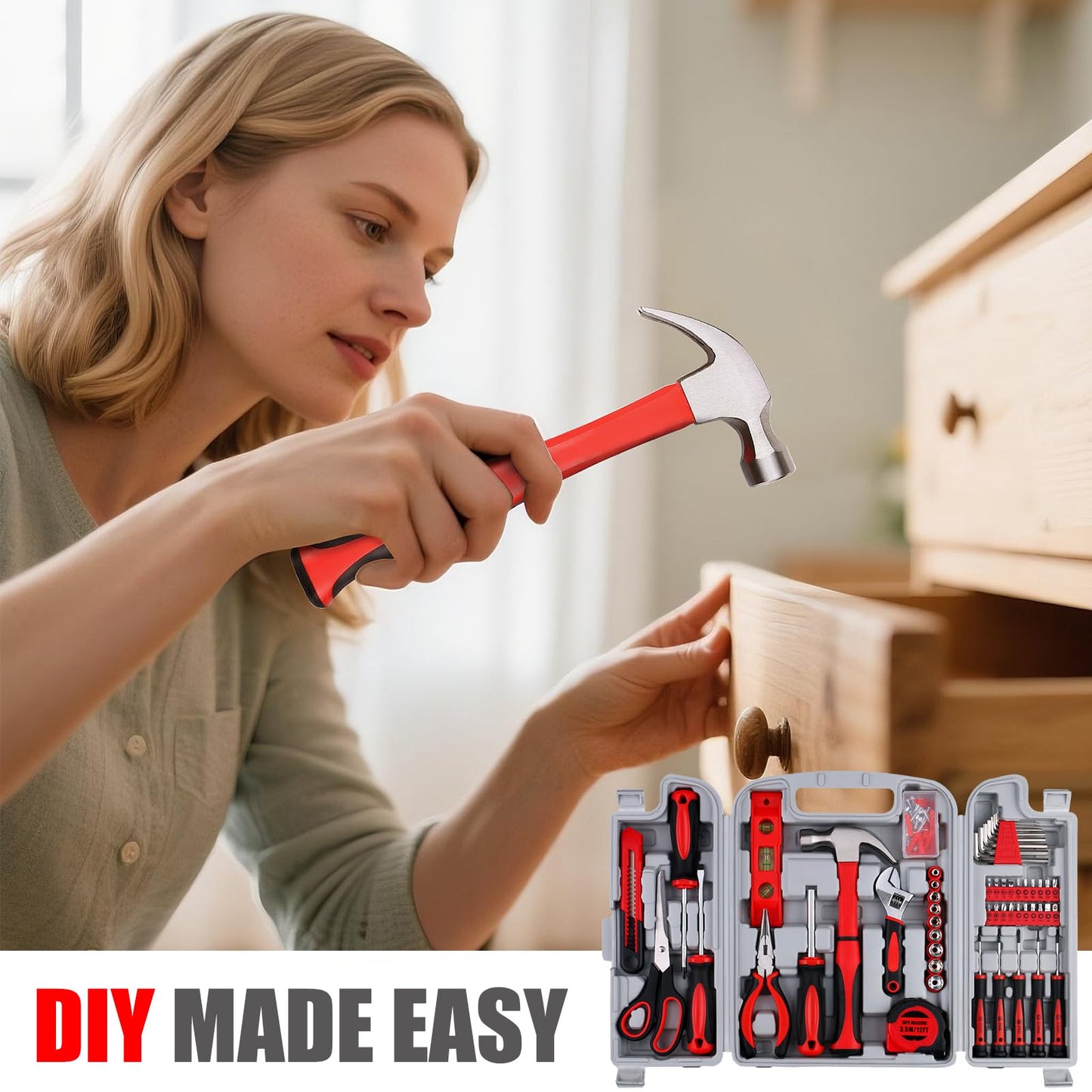 WINNER 156-Piece Delicate All-Purpose Home Tool Kit in Foldable Toolbox, Unisex | Complete and Essential Hand Tools Set for General House Repairs, Dorm, Apartments, Perfect Housewarming & Holiday Gift