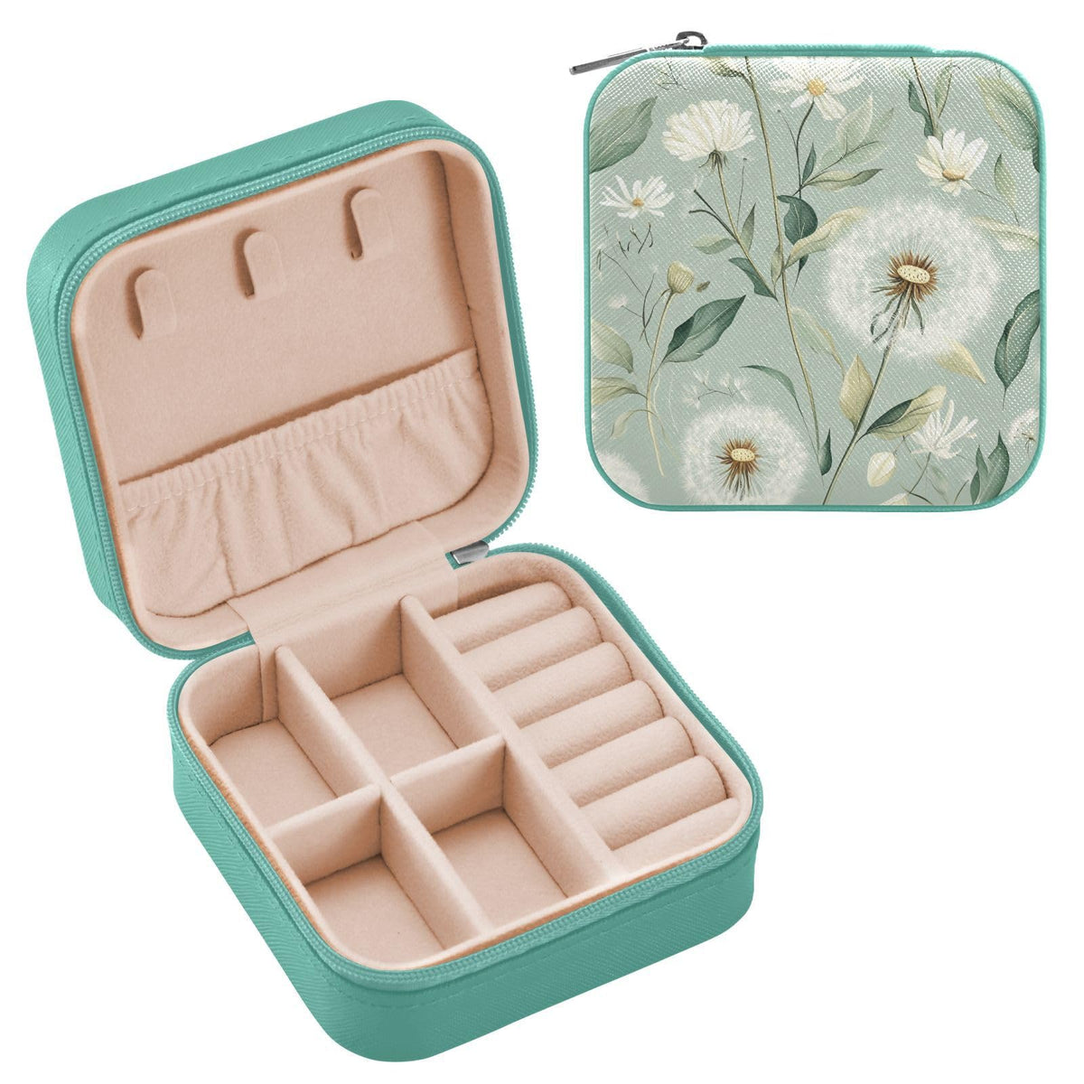 QwThum Travel Jewelry Case Jewelry Box Organizer for Women Girls Man Small Mini Portable Jewelry Storage Box for Earring Ring Necklace Polka Dots Green